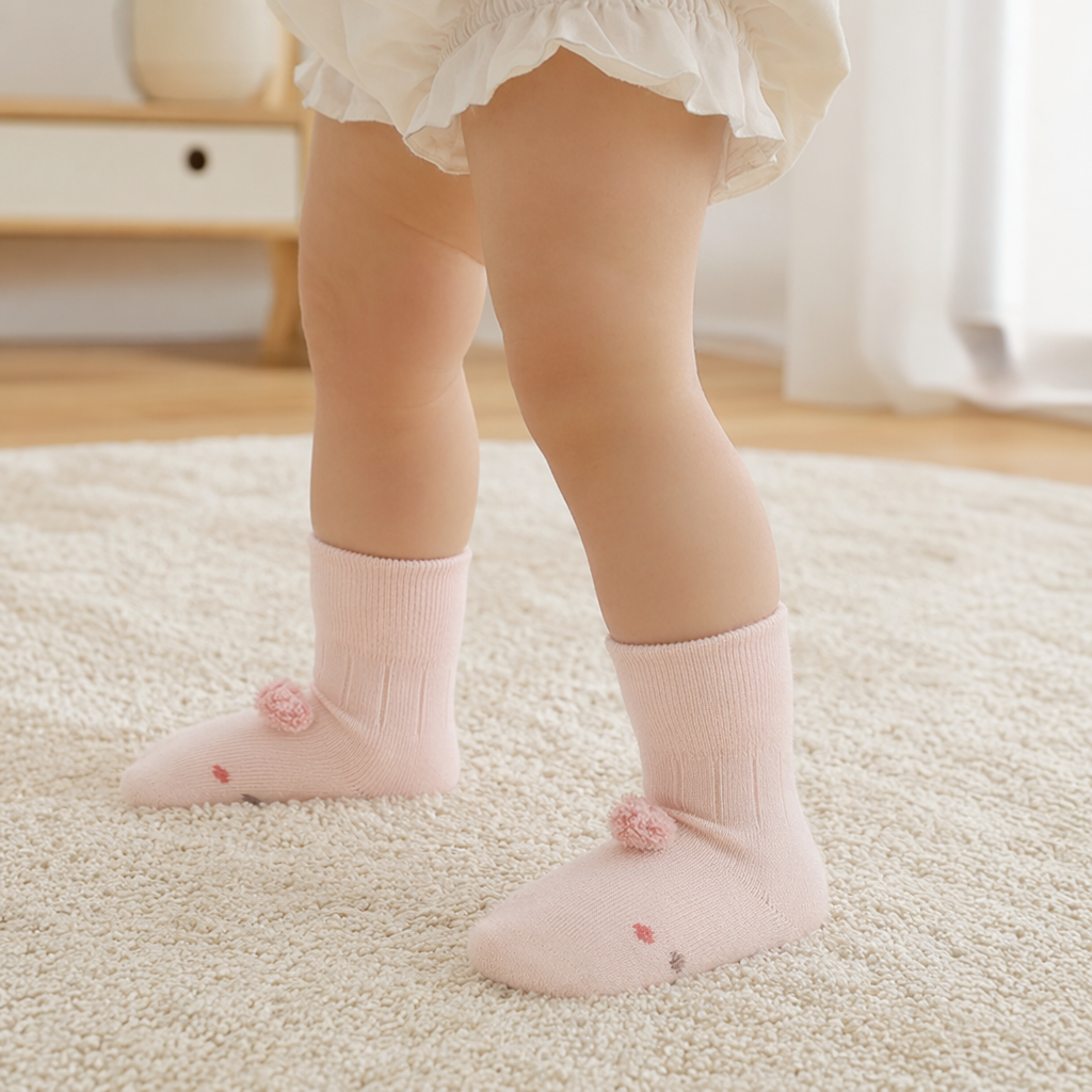 Pink Baby Socks, Pure Cotton, Soft And Anti-Slip, Spring And Autumn Style For Newborn Babies details Picture