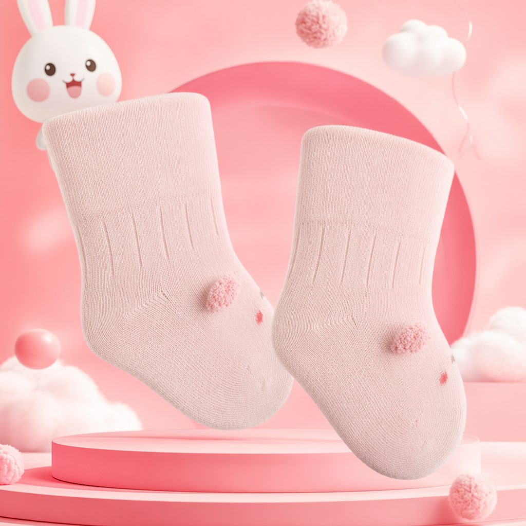 Pink Baby Socks, Pure Cotton, Soft And Anti-Slip, Spring And Autumn Style For Newborn Babies Specification drawing