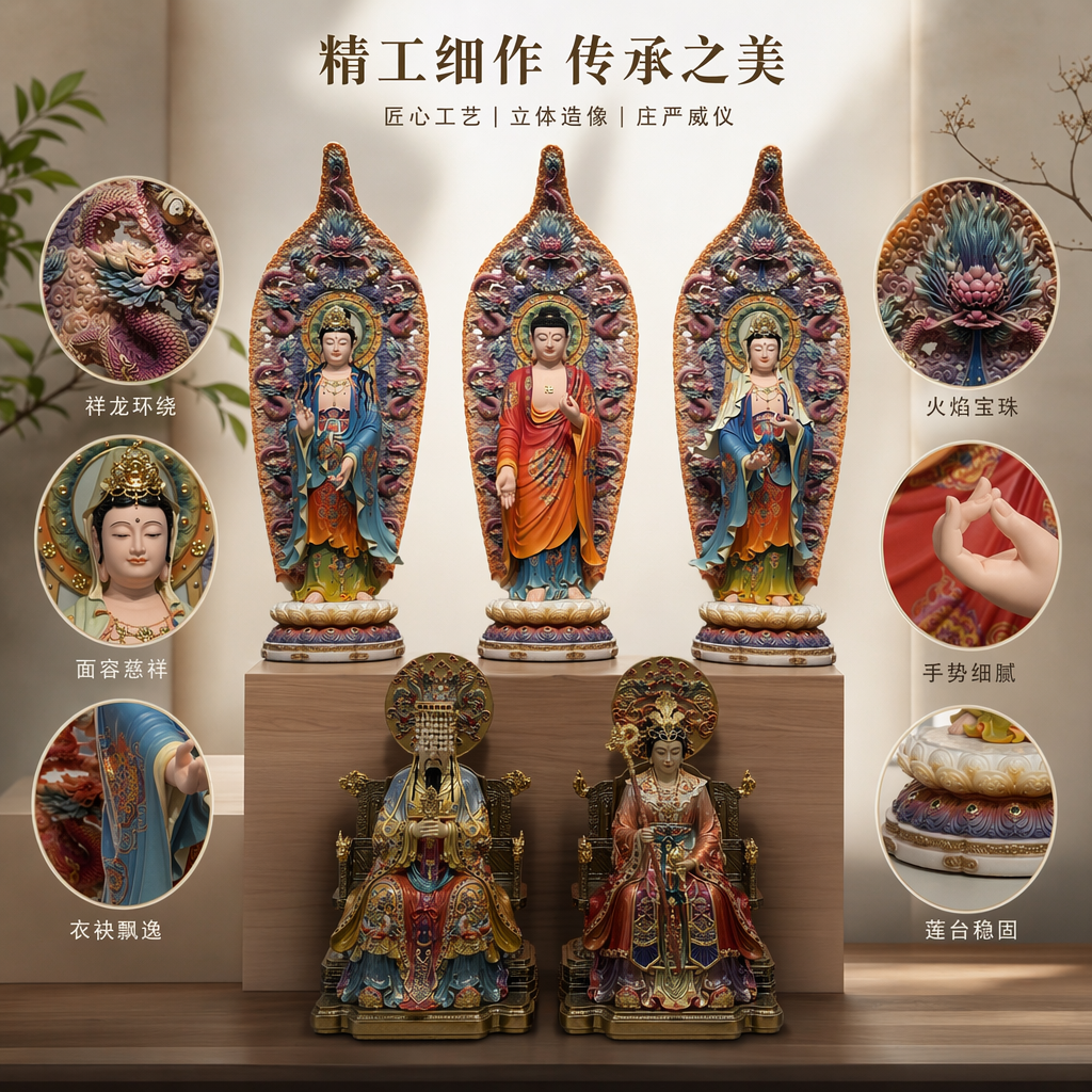 彩色佛像雕塑组合摆件家居装饰客厅玄关禅意艺术收藏