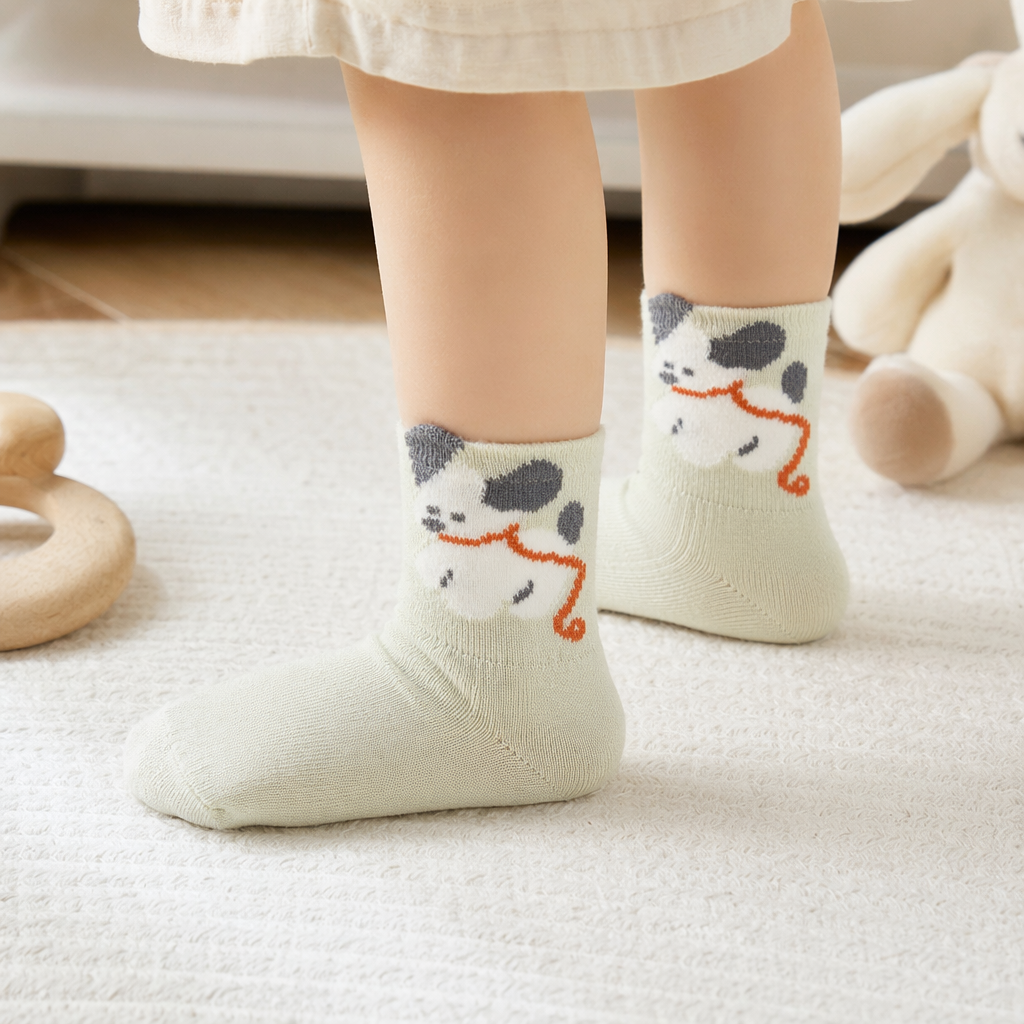 Light Green Cartoon Puppy Pattern Pure Cotton Socks For Both Men And Women details Picture