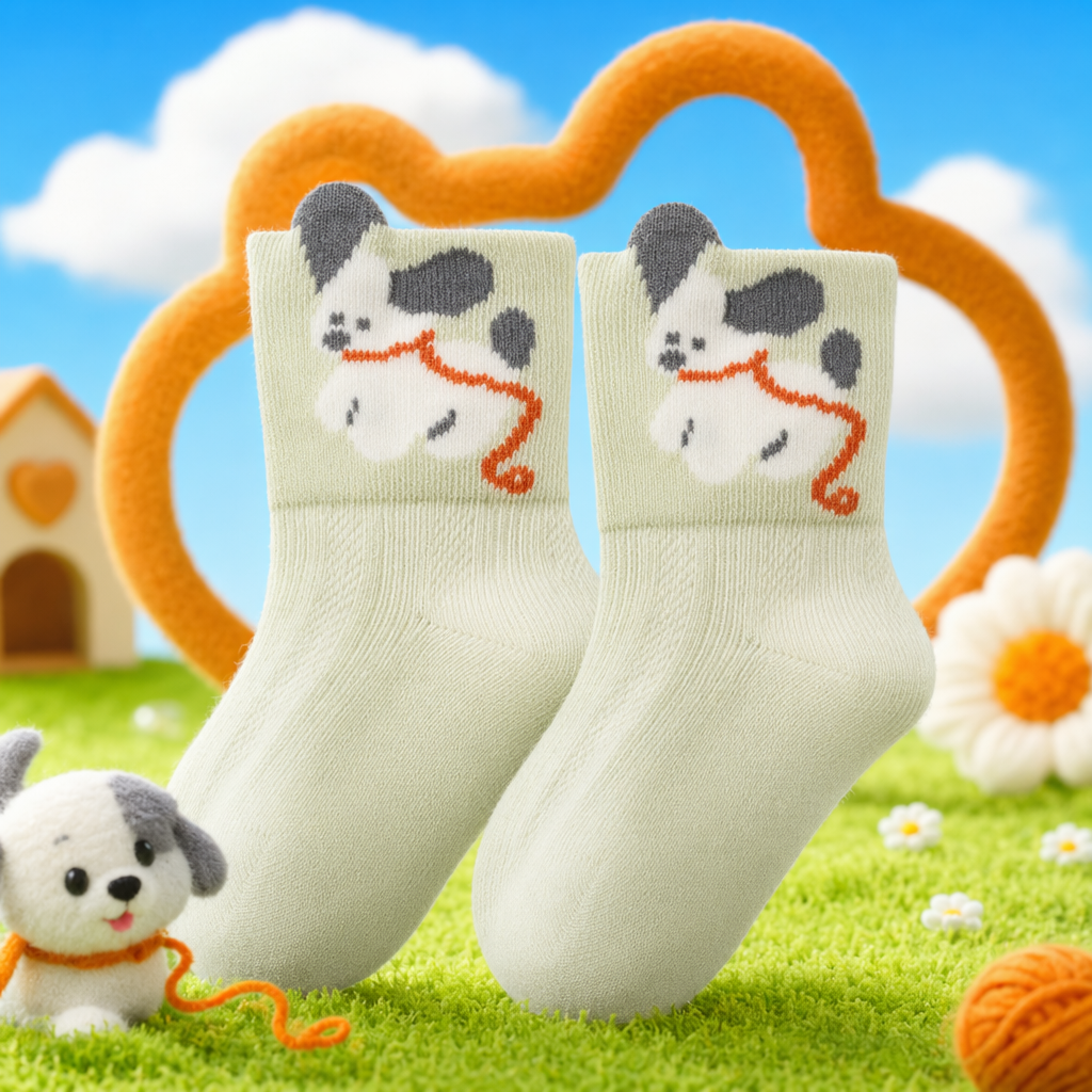 Light Green Cartoon Puppy Pattern Pure Cotton Socks For Both Men And Women Specification drawing