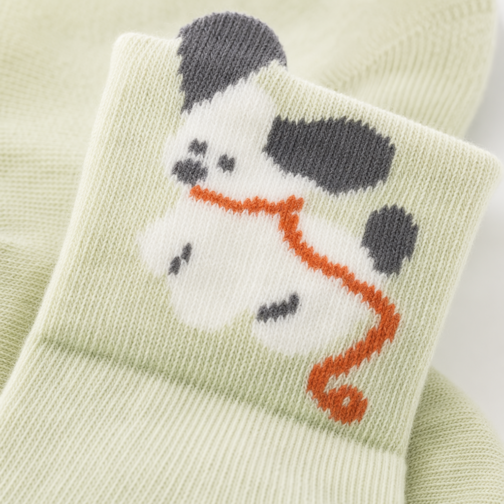 Light Green Cartoon Puppy Pattern Pure Cotton Socks For Both Men And Women Application Scenario