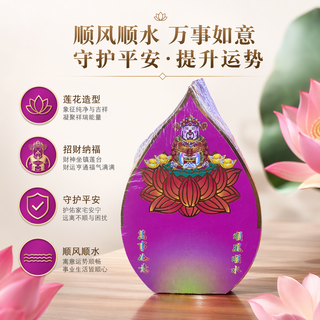 紫色莲花财神符纸加厚宣纸手绘家用招财装饰