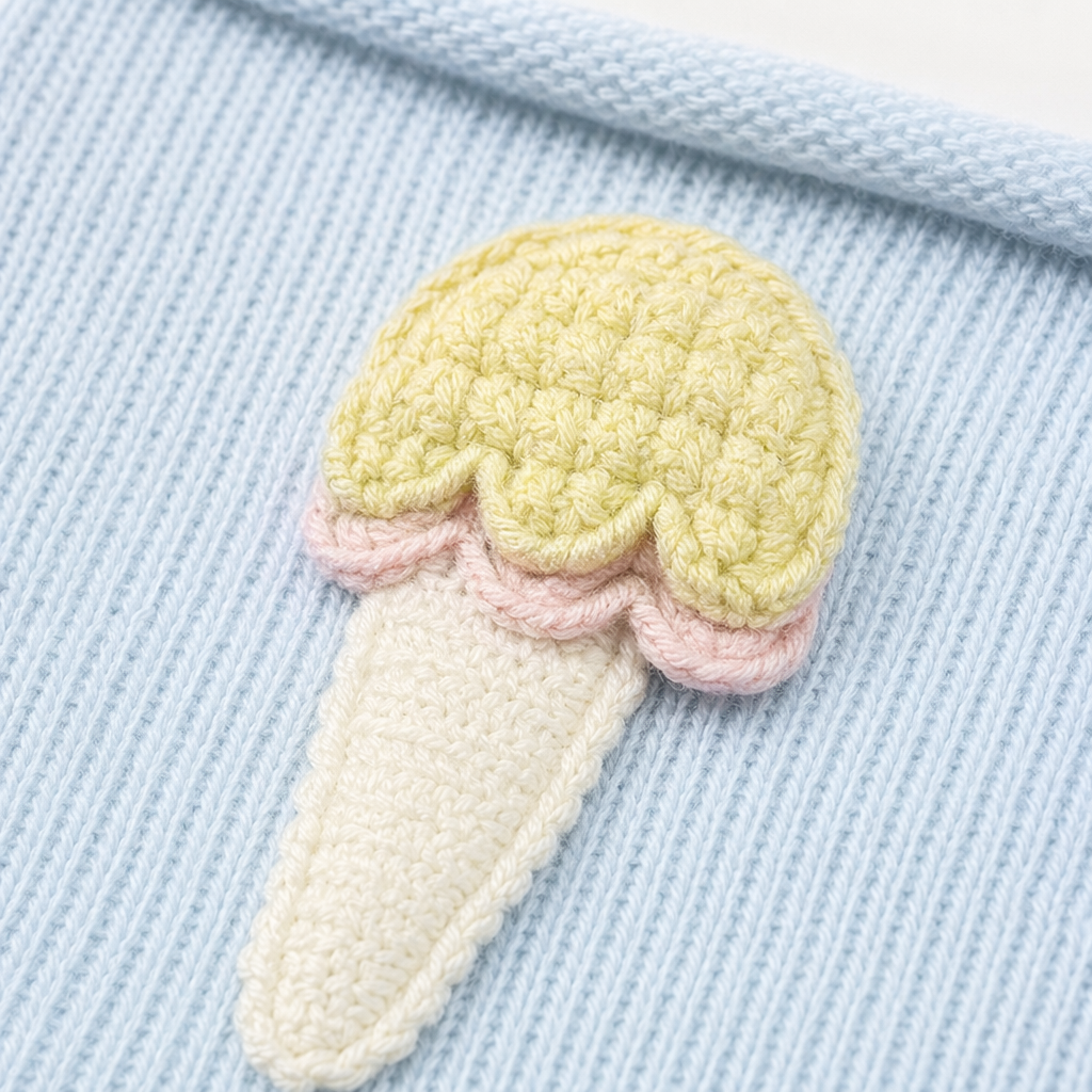 Light blue knitted socks with ice cream-shaped decorations at the top Application Scenario