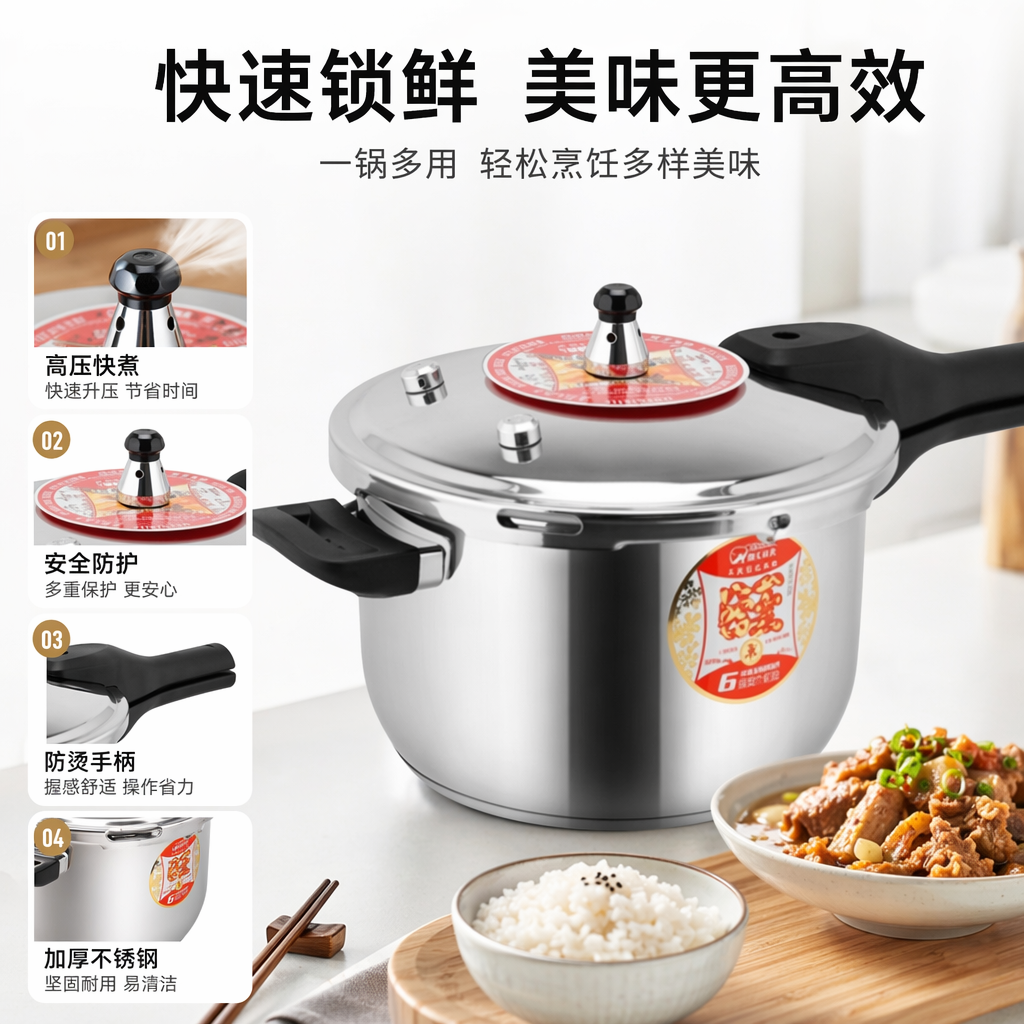 银色高压锅家用多功能电压力锅智能预约不锈钢