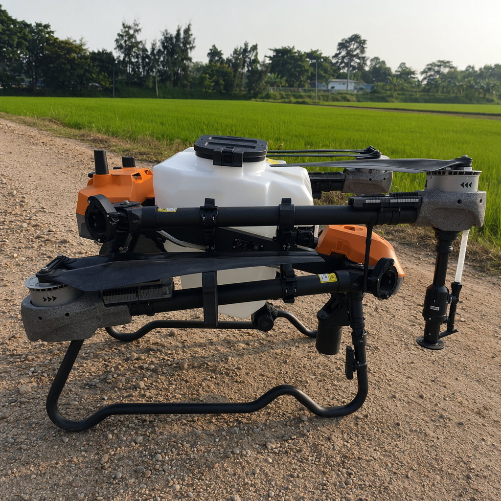 Orange and black striped plant protection drone, agricultural spraying drone, 10L pesticide box details Picture
