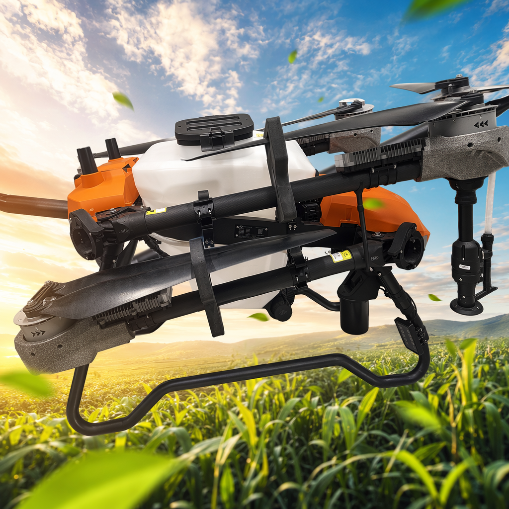 Orange and black striped plant protection drone, agricultural spraying drone, 10L pesticide box Specification image