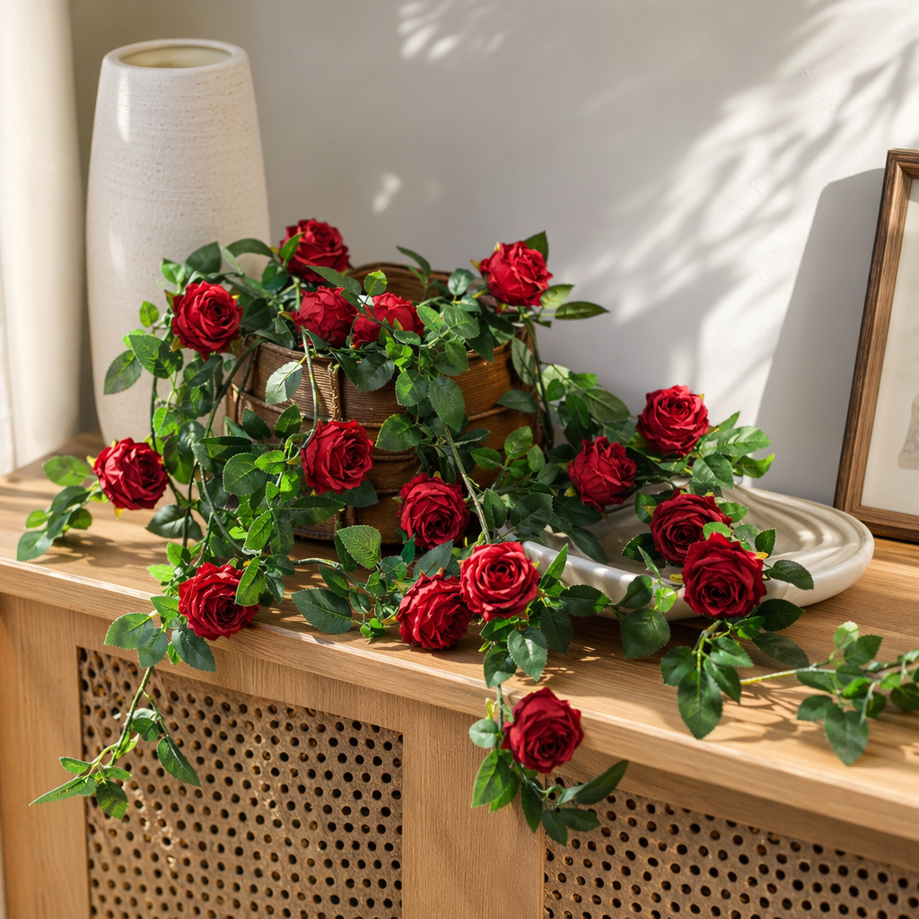 Red rose vine dried flower decorative artificial vine plant ornaments details Picture