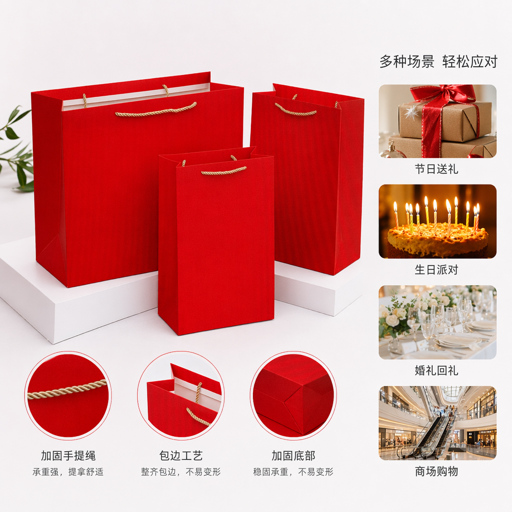 红色手提纸袋大号加厚环保购物袋礼品包装袋
