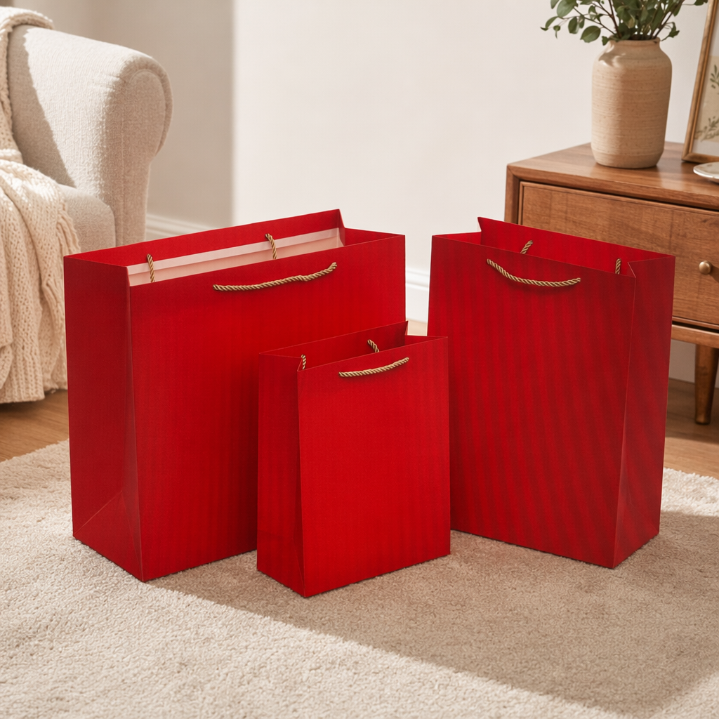 Red hand-held paper bag, large thickened eco-friendly shopping bag, gift packaging bag details Picture