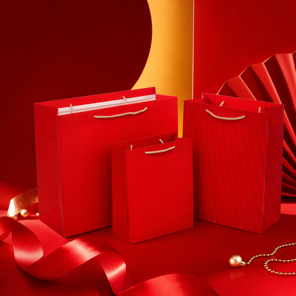 Red hand-held paper bag, large thickened eco-friendly shopping bag, gift packaging bag Specification image