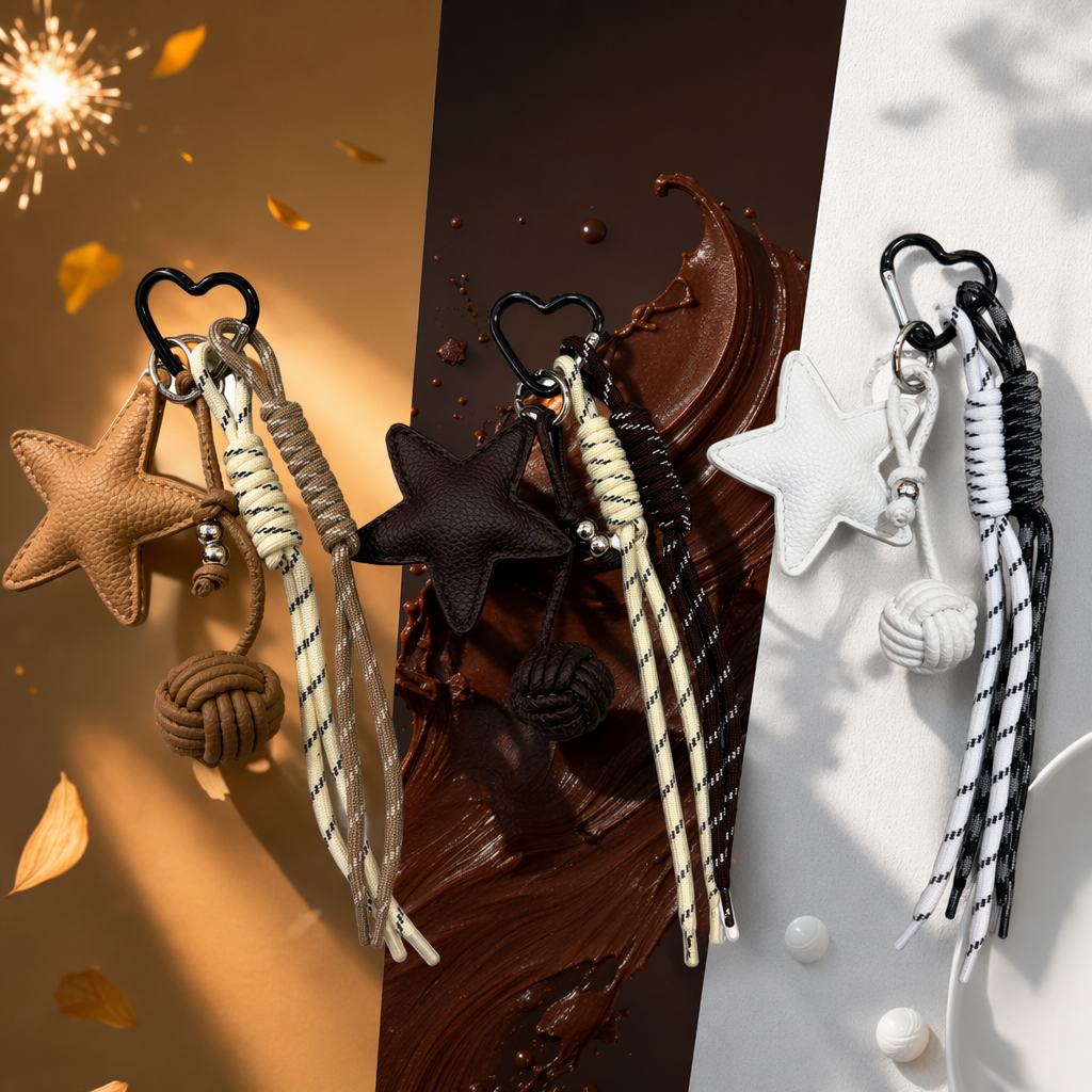 Three sets of star-shaped leather pendant keychains and woven rope knot decorations Specification image