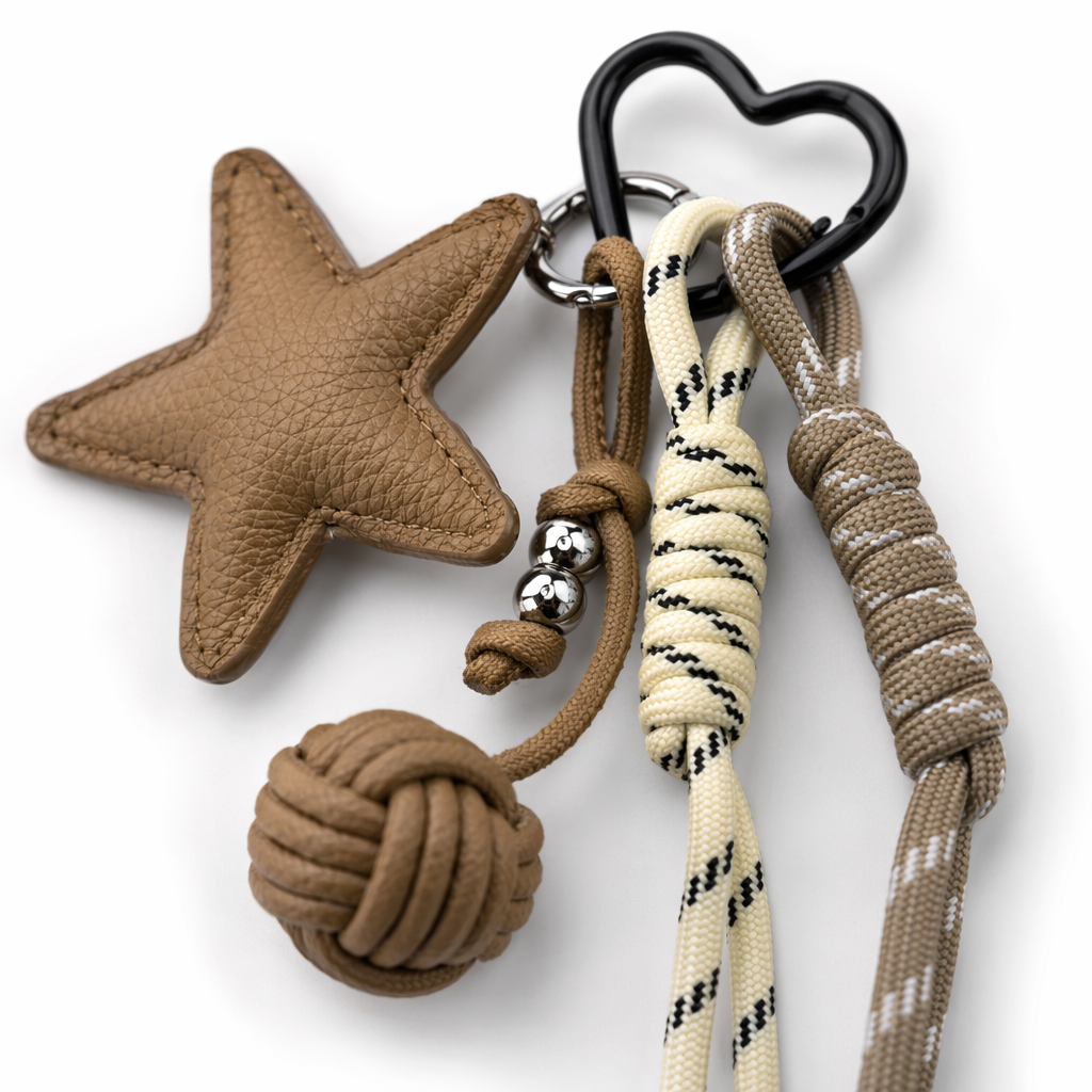 Three sets of star-shaped leather pendant keychains and woven rope knot decorations Application Scenario
