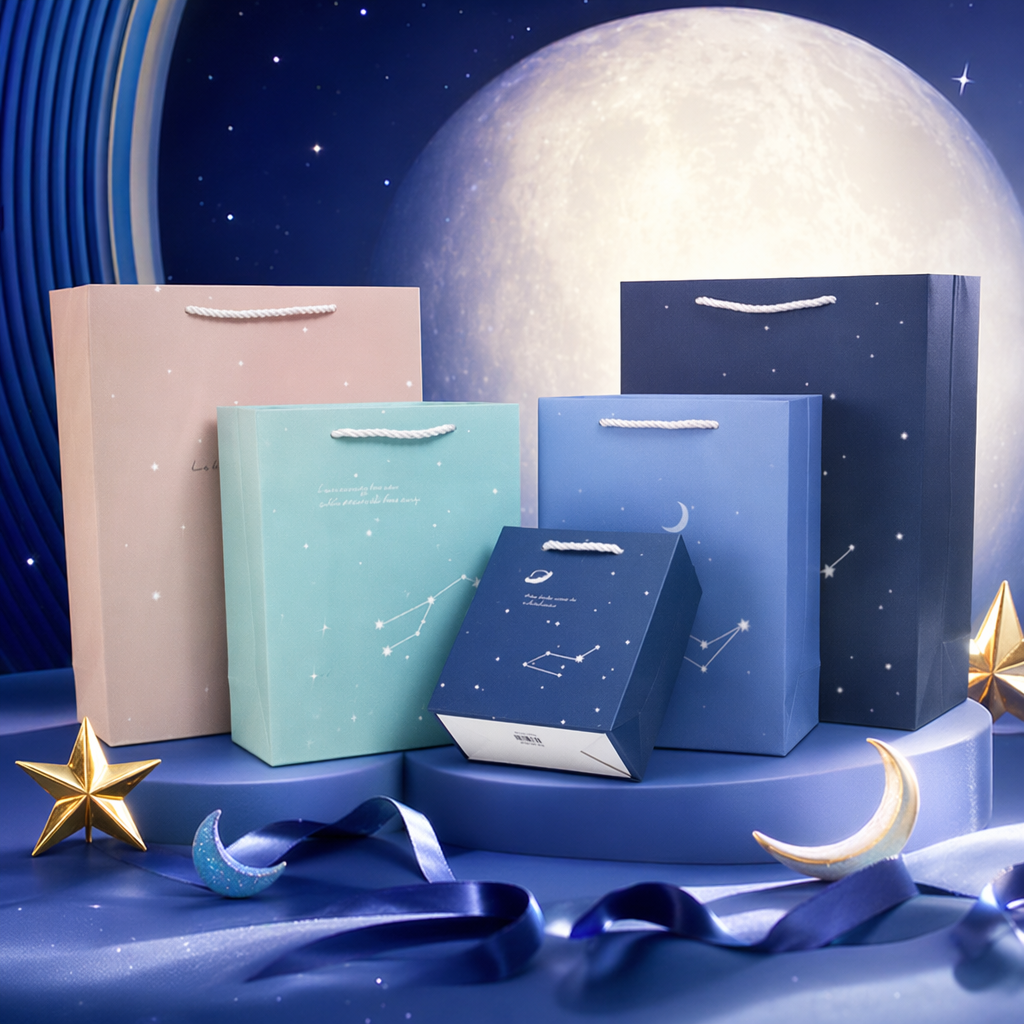 Colorful starry sky theme gift bags, large hand-held paper bags, festival party packaging bags Specification image