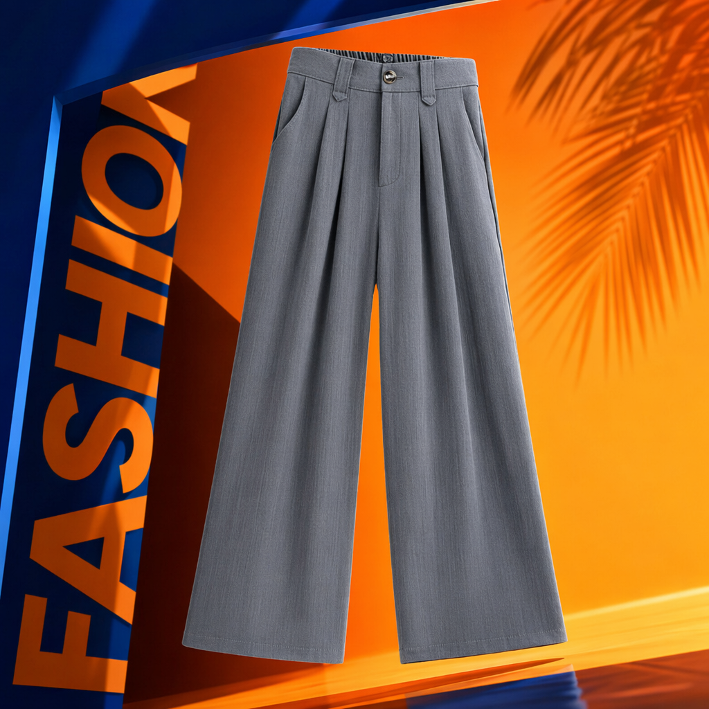 Grey high-waisted wide-leg pants with a flowing feel are casual, slimming and versatile women's pants Specification image