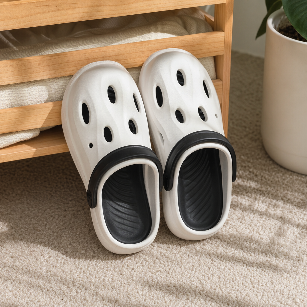 White crocs are breathable, anti-slip, lightweight and casual sandals for women in summer details Picture