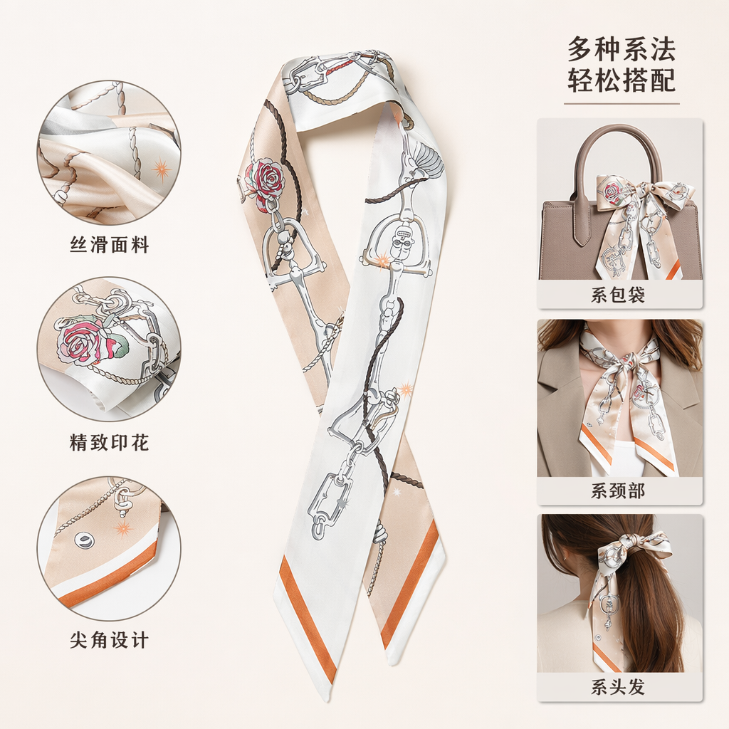 五条彩色丝巾马衔玫瑰花星星HH徽标印花