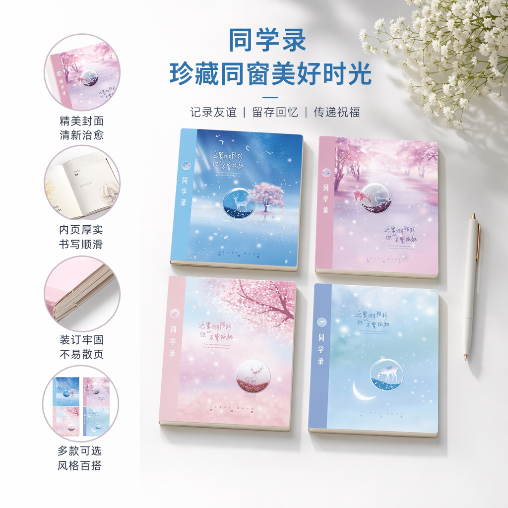 粉蓝渐变浅蓝星空封面笔记本 蓝色粉色笔记本学生用简约A5日记本