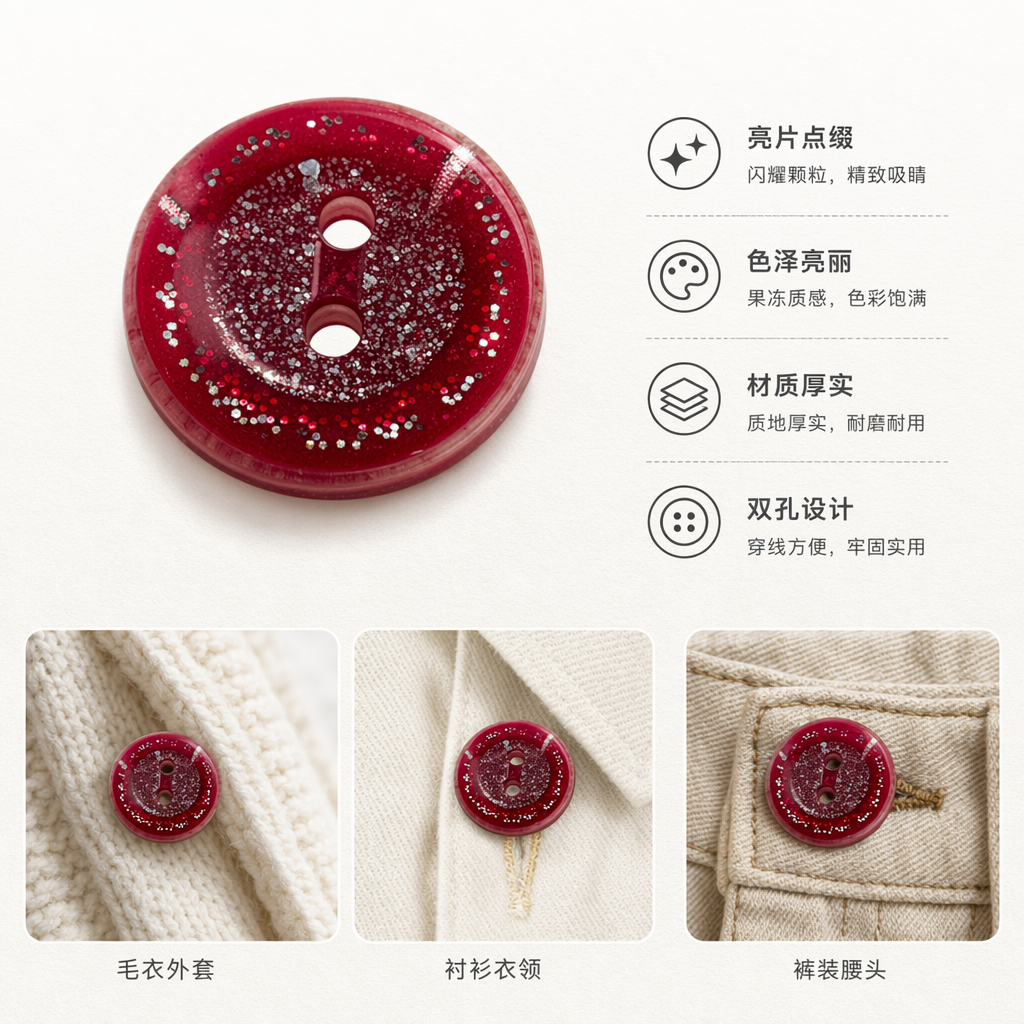红色亮片装饰纽扣 服装辅料 手工DIY配件