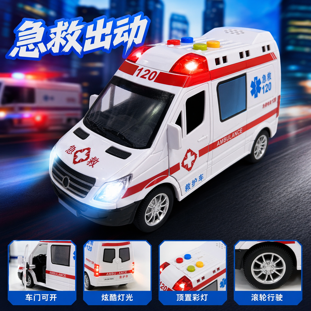 白色救护车玩具 儿童益智仿真发声闪灯过家家玩具 Specification image