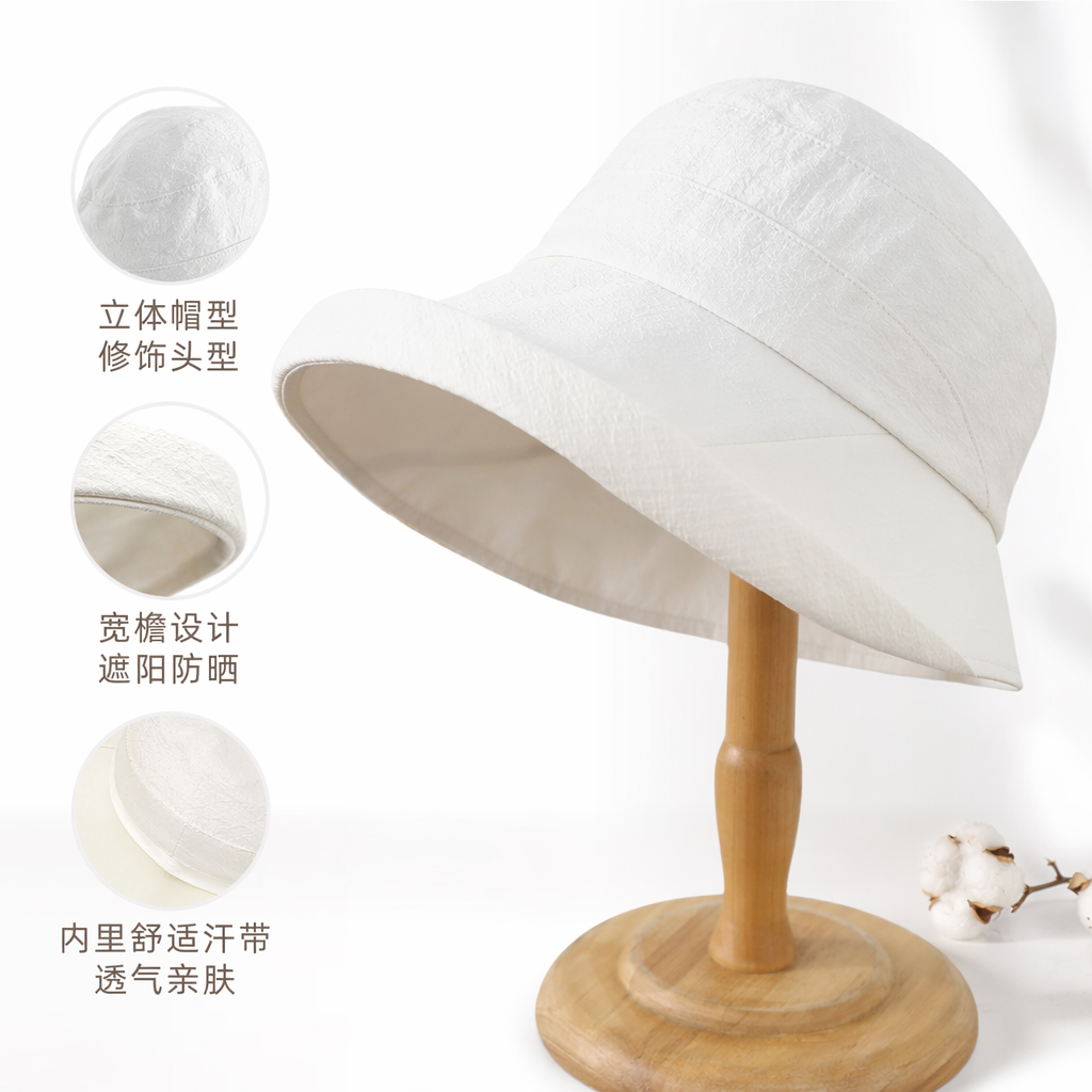 白色渔夫帽夏季防晒遮阳男女通用纯棉透气休闲帽
