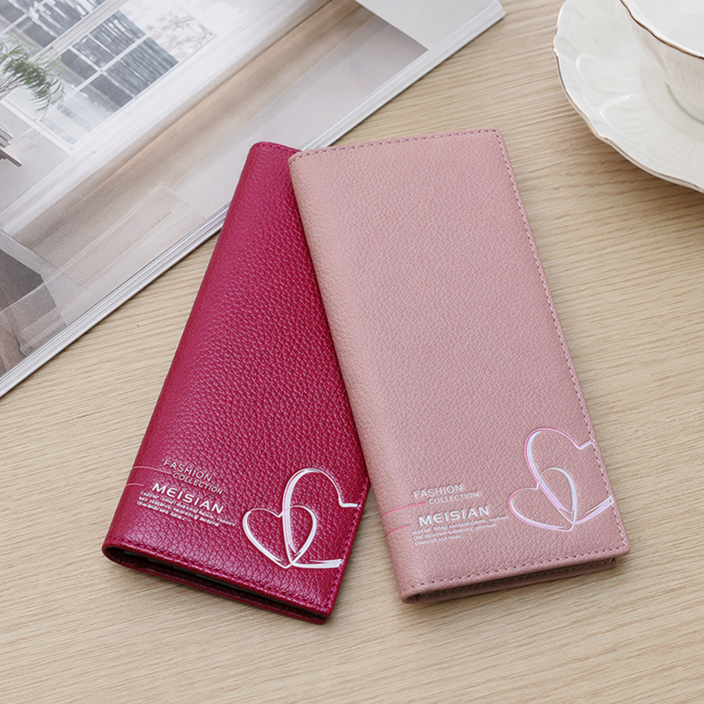 Pink and rose red double heart-shaped pattern wallet details Picture