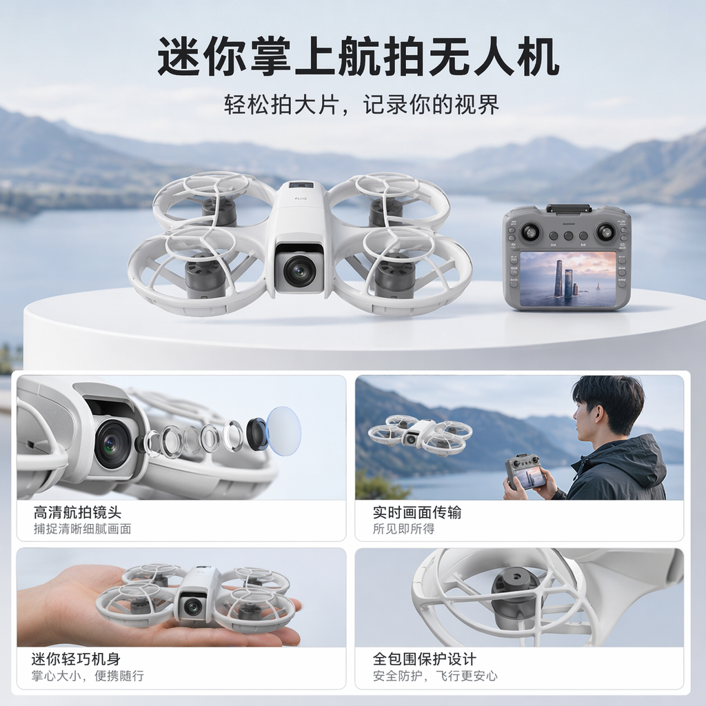 A28白色折叠无人机 轻便航拍遥控器收纳便携式