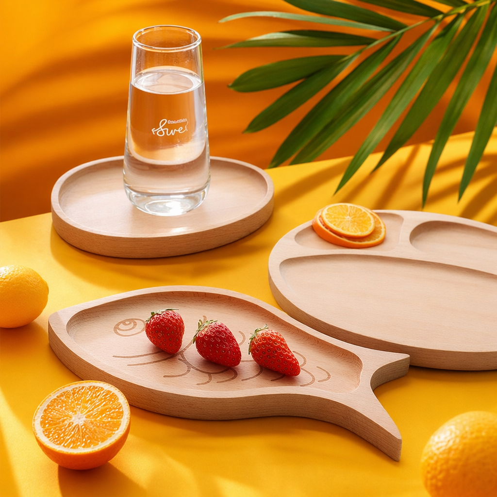 صينية خشبية مستديرة على شكل صينية ذات كؤوس Specification image