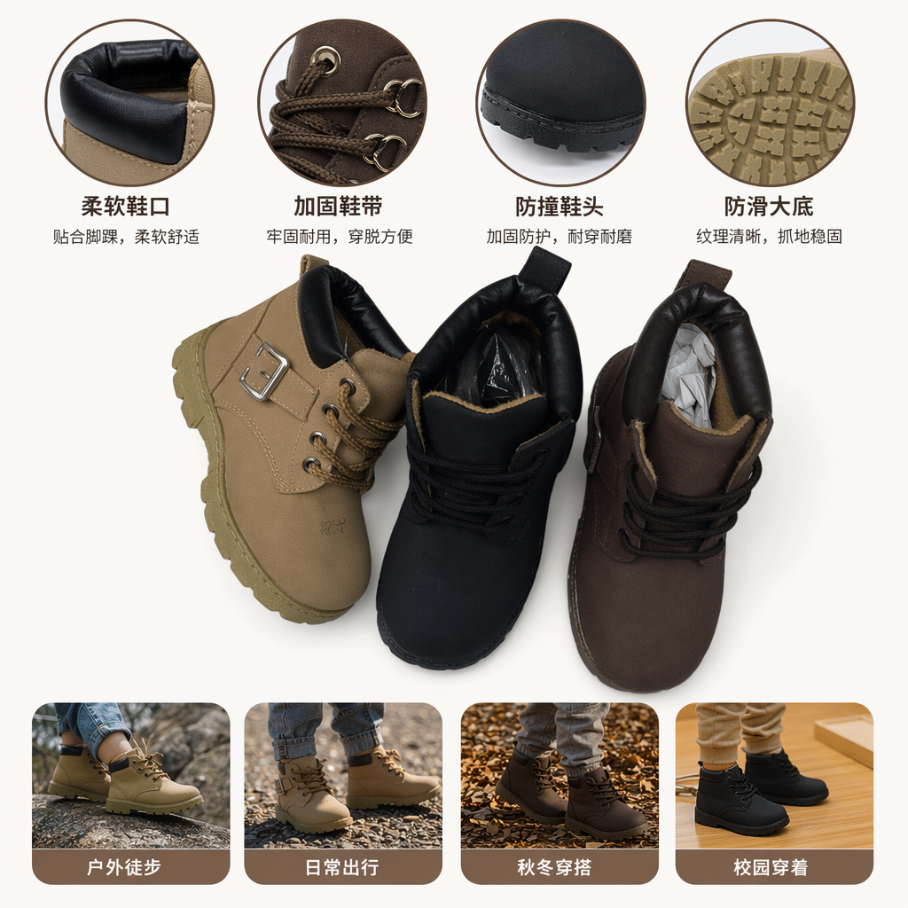 三双装儿童保暖靴子春秋款防滑加绒棉靴