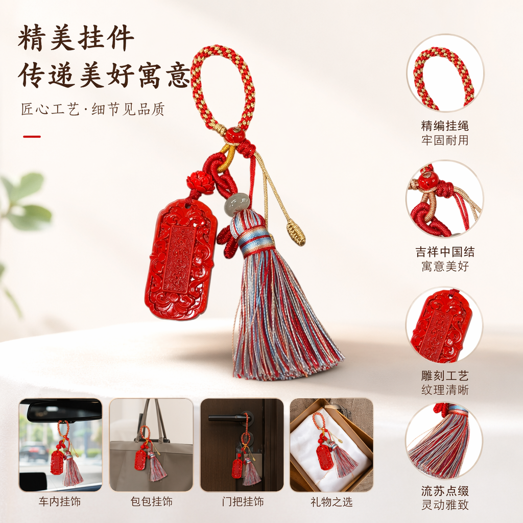 红色雕花吊坠 时尚复古金属项链配饰