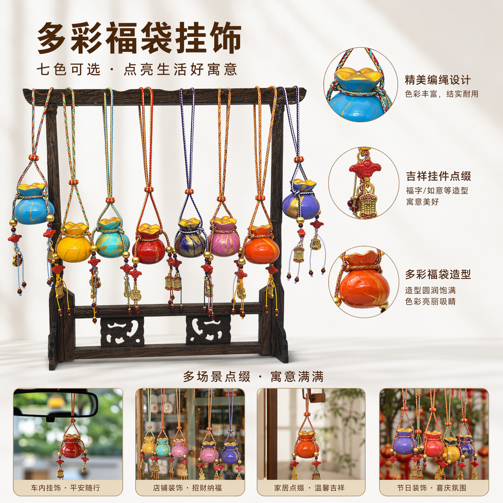 彩色福袋挂饰 新年吉祥挂件 节日装饰家居车载通用