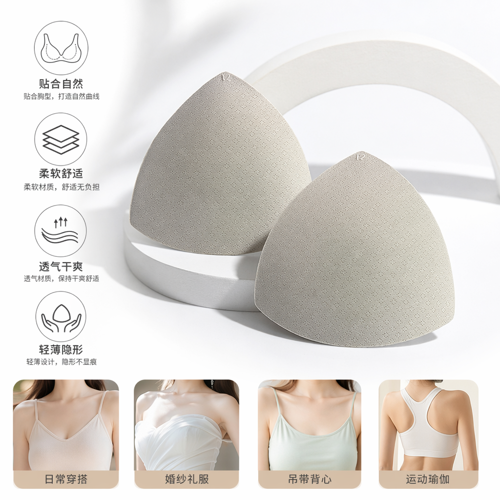 白色三角形胸垫 聚拢无痕内衣专用可水洗 reusable