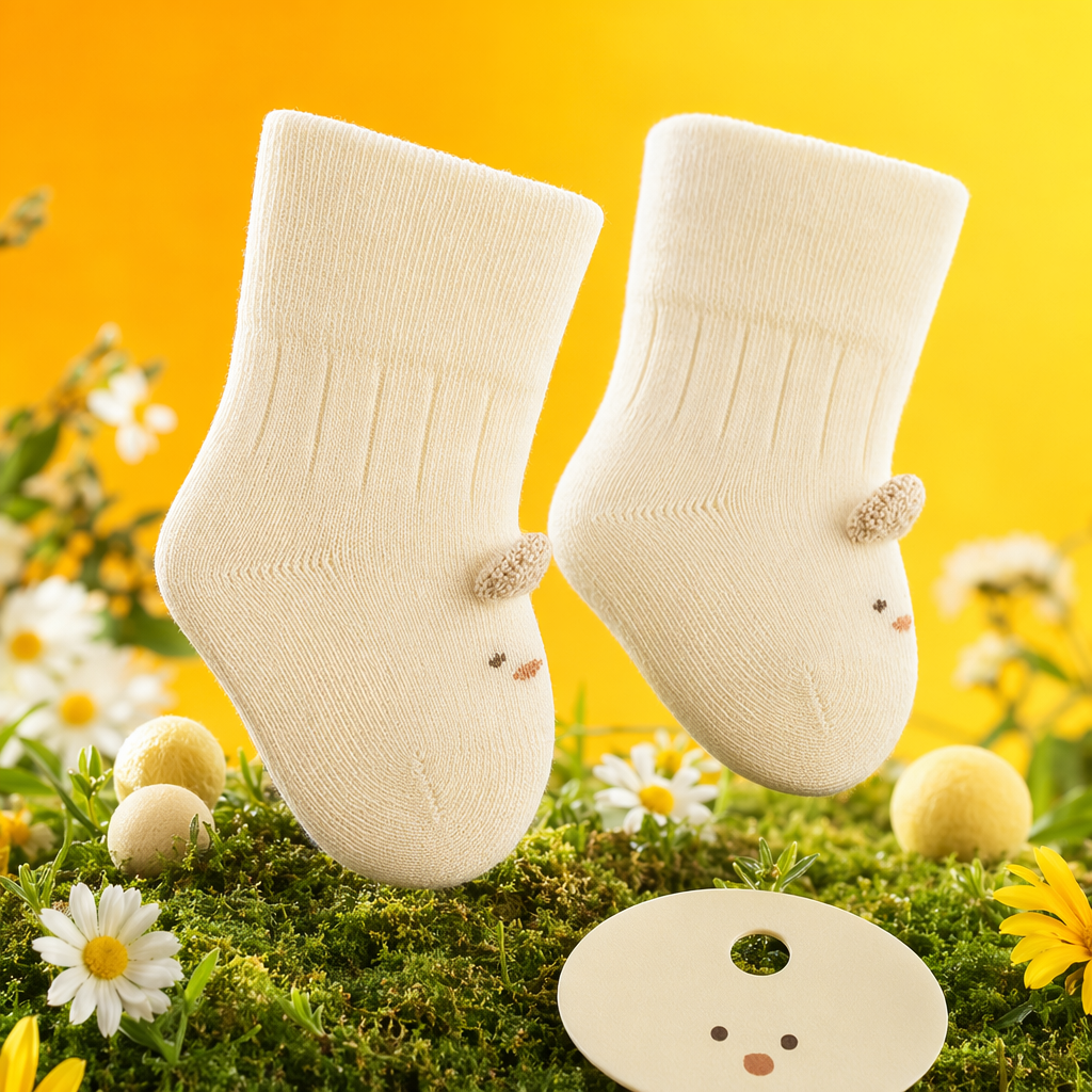Beige Pure Cotton Baby Socks, Anti-Slip Bags For Newborns And Soft-Soled Baby Socks Specification drawing