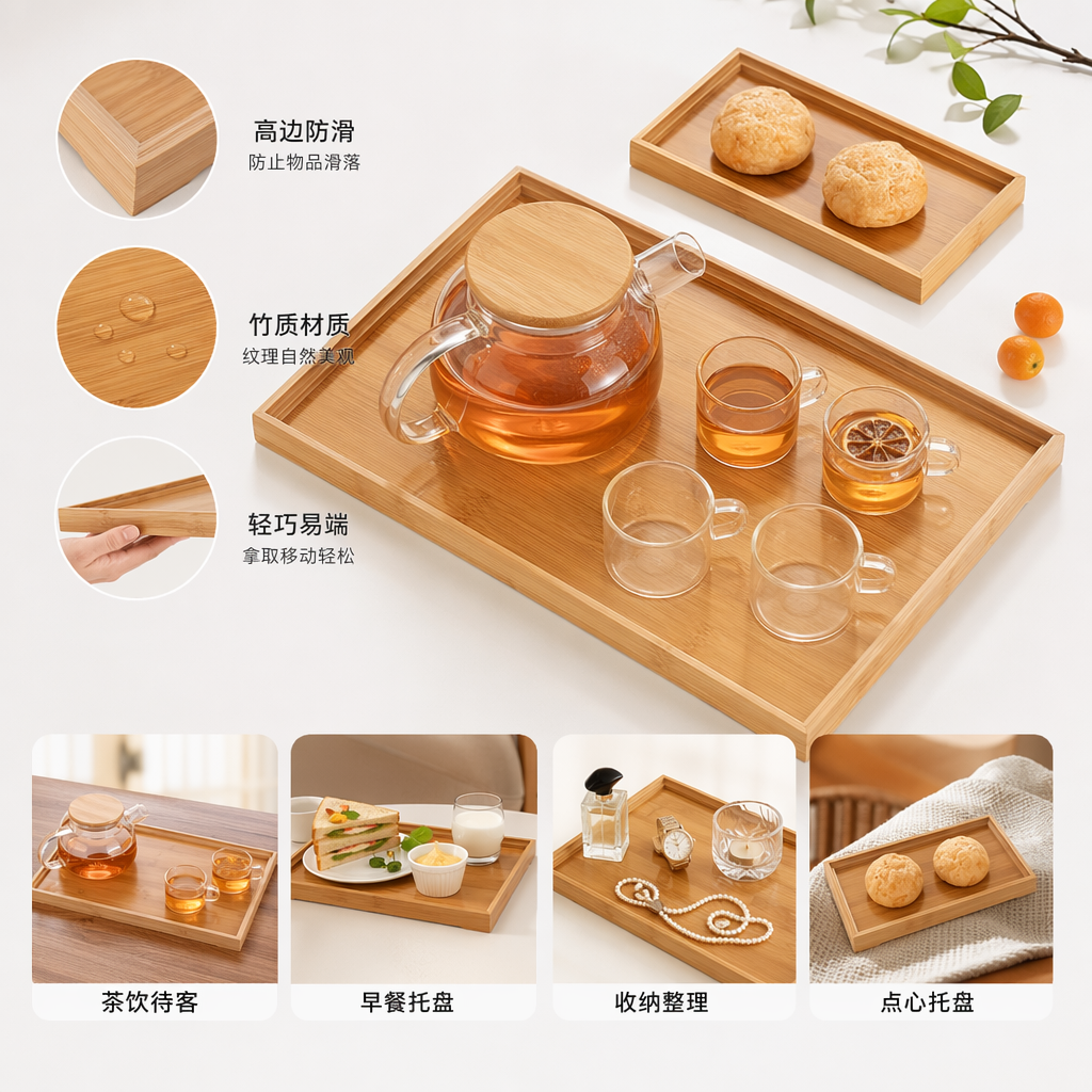 木质托盘茶具组合套装简约北欧风客厅茶几收纳摆件