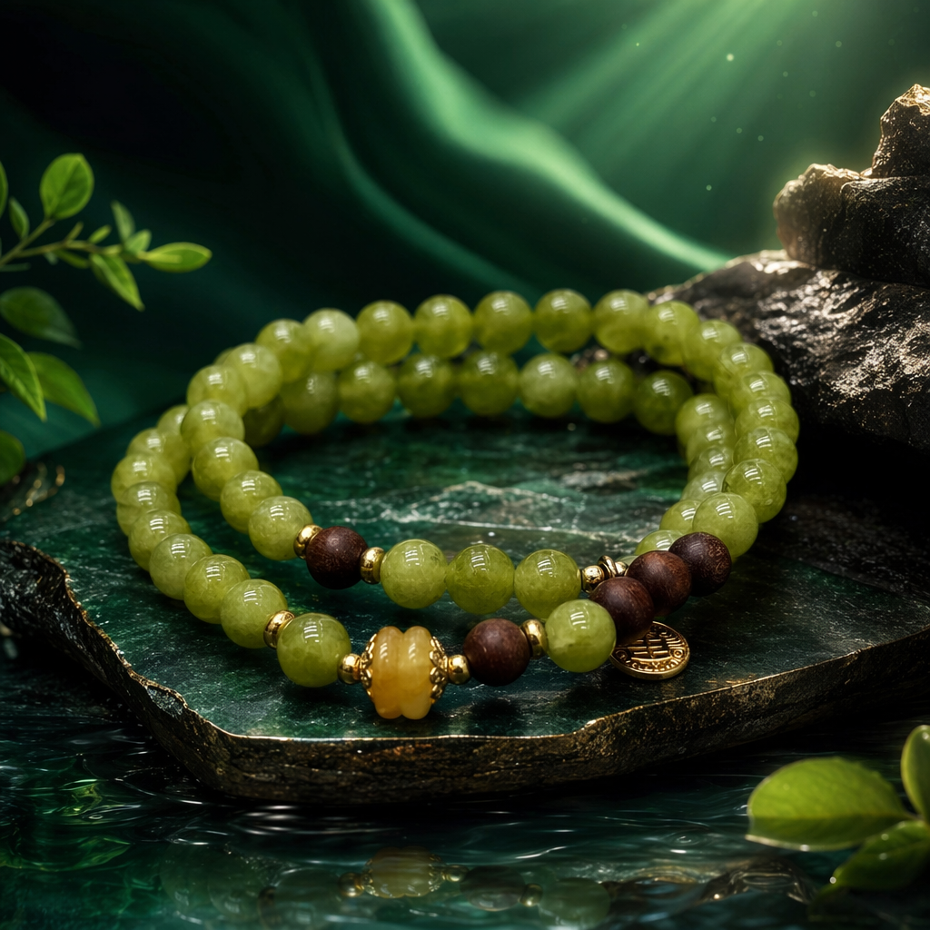 Green beaded bracelet with natural jade beads, a simple and fashionable accessory for women Specification image