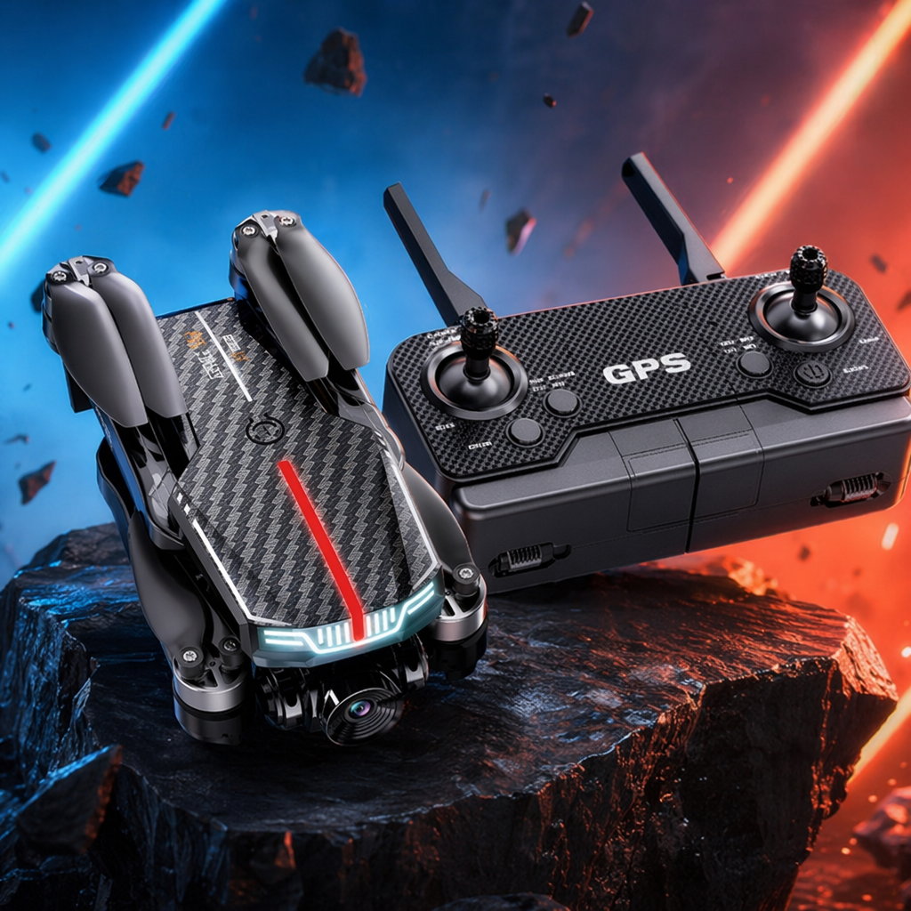 Black carbon fiber textured drone remote control set Specification image