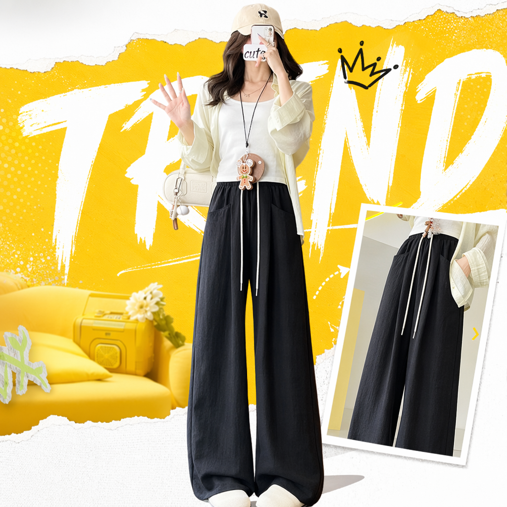 Black wide-leg pants for women, high-waisted and slimming casual pants, the same style for models Specification image