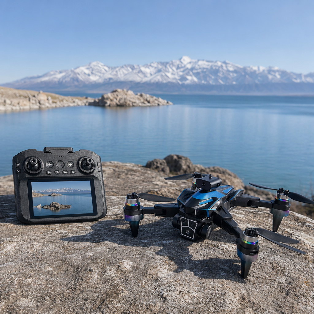 The blue-black drone with a screen and remote control integrated high-definition video transmission ensures stable flight details Picture