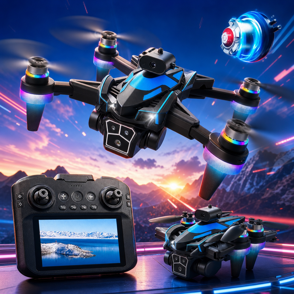 The blue-black drone with a screen and remote control integrated high-definition video transmission ensures stable flight Specification image