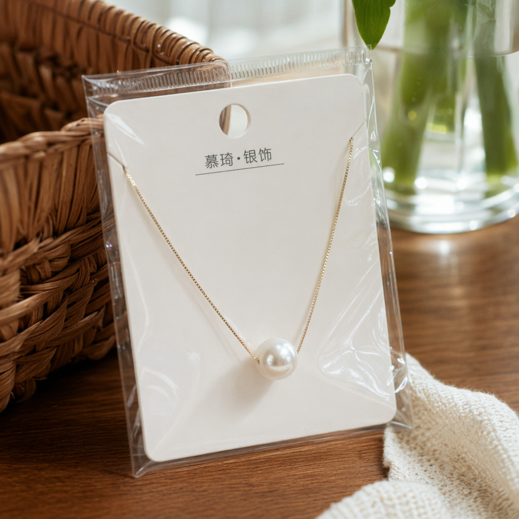 A simple, fashionable and versatile women's accessory with a silver necklace and pearl pendant details Picture