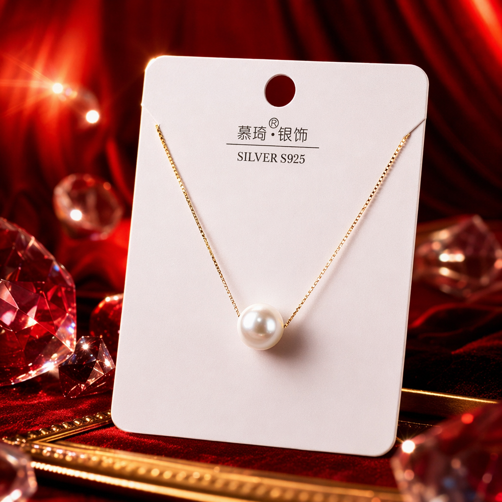 A simple, fashionable and versatile women's accessory with a silver necklace and pearl pendant Specification image