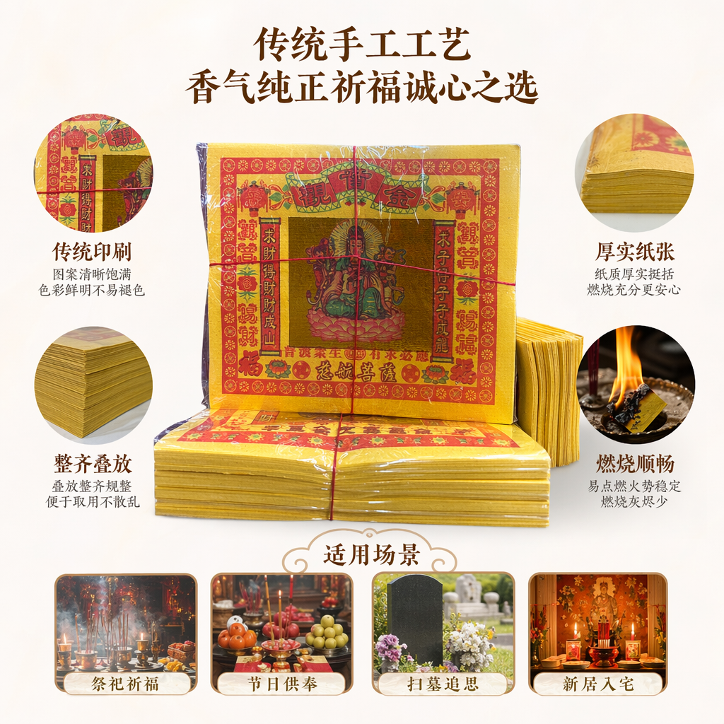 黄色纸张金箔纸钱祭祀用品传统手工压制环保可燃