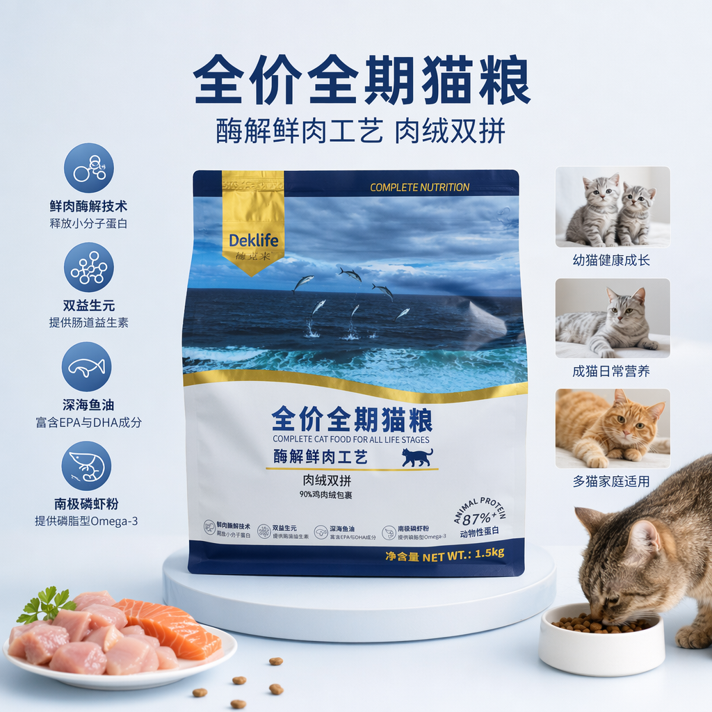 蓝色包装袋猫粮天然无谷鸡肉配方成猫专用