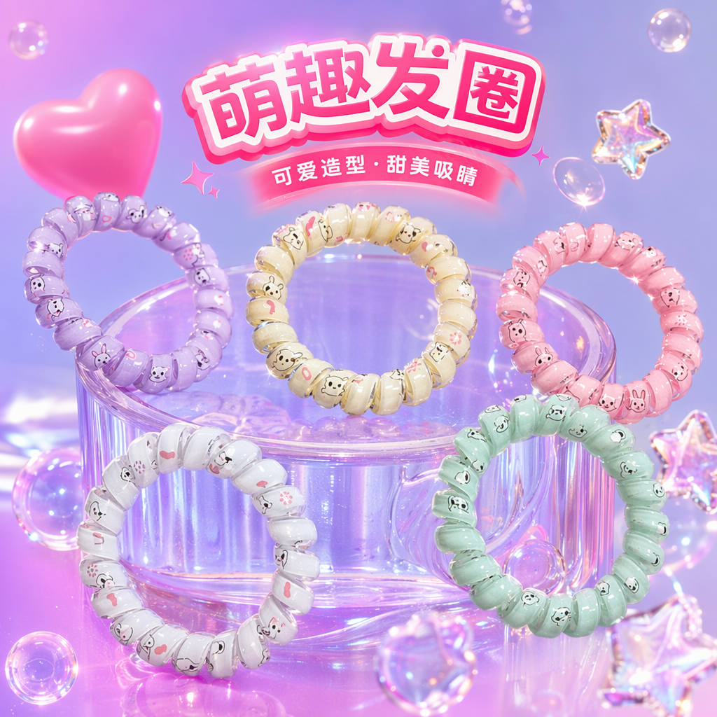 彩色卡通螺旋发圈细节图