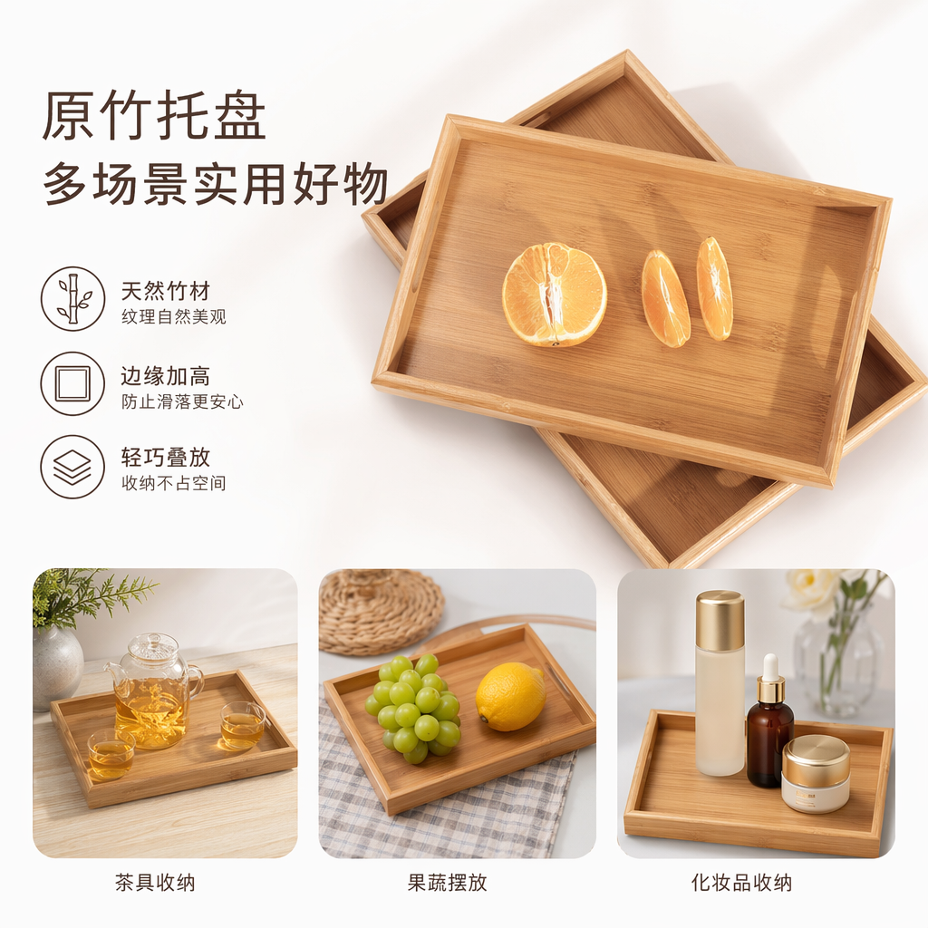 浅色竹制托盘配橙子切片摆盘家用厨房果盘收纳