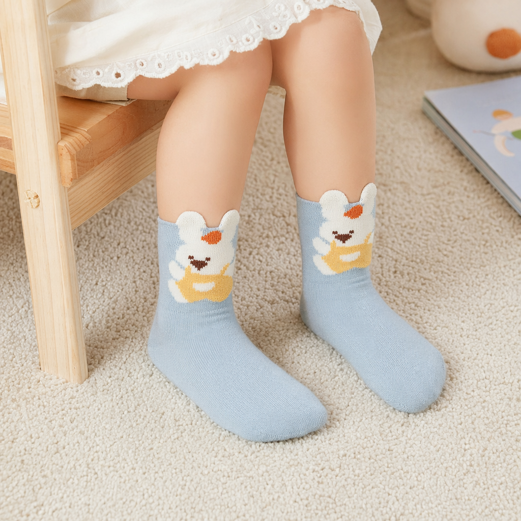 Light Blue Rabbit-Patterned Pure Cotton Socks For Both Men And Women details Picture