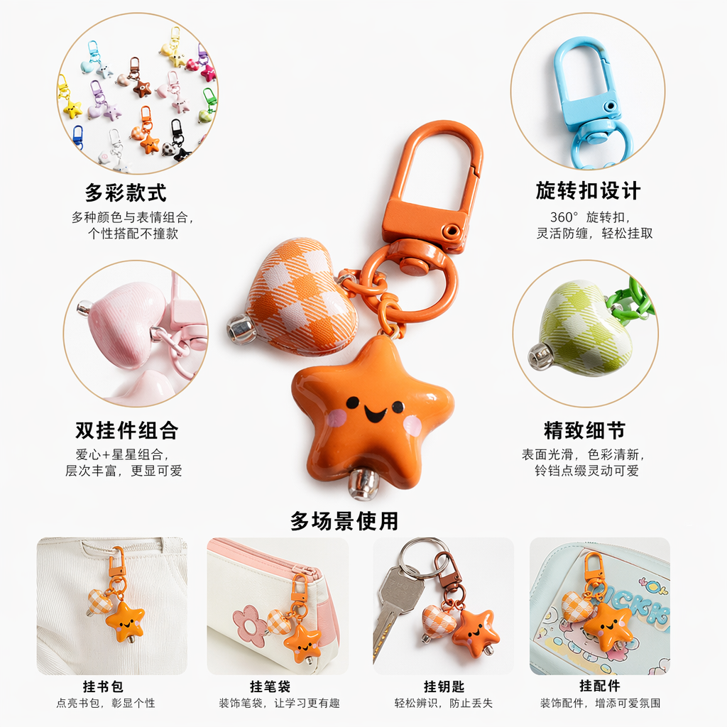 彩色星星卡通钥匙扣可爱挂件女生包饰小礼物