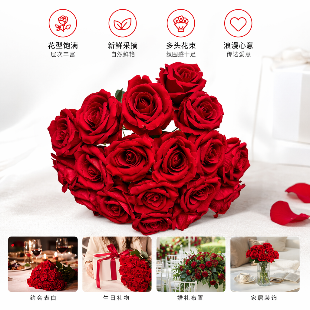 A bouquet of 99 bright red roses for Valentine's Day and birthday, with free shipping and SF Express delivery