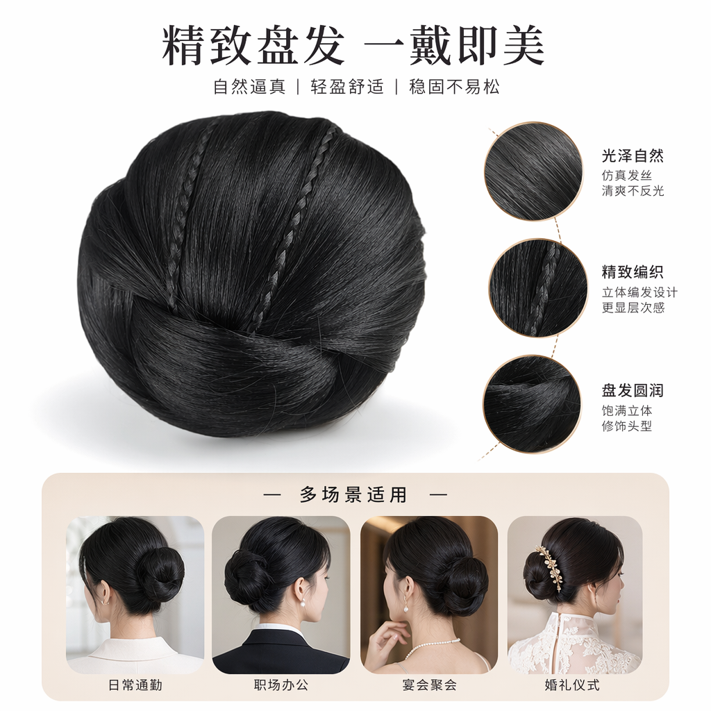 黑色发髻盘发神器 防滑不伤发 高弹力简约发饰