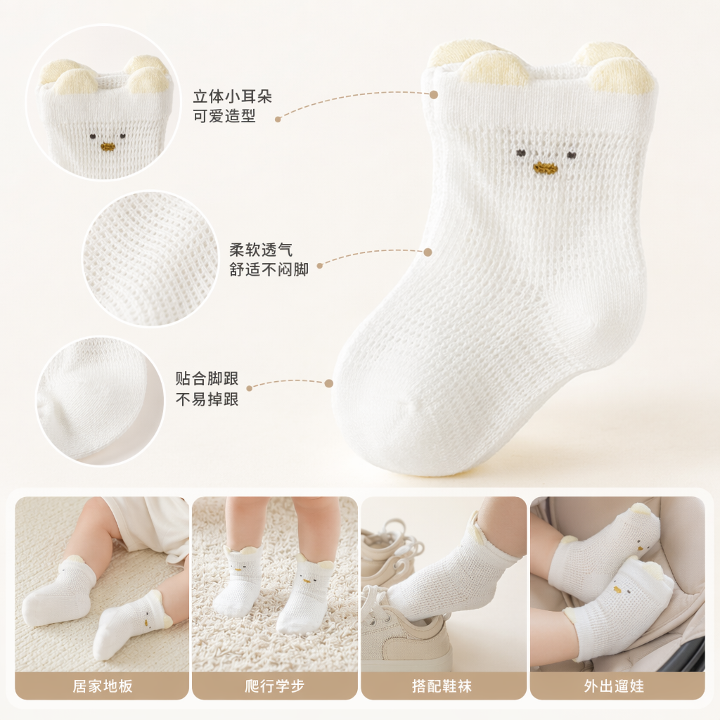 White wool socks with bear ears and smiling face patterns, warm and comfortable, pure cotton, suitable for both children and adults